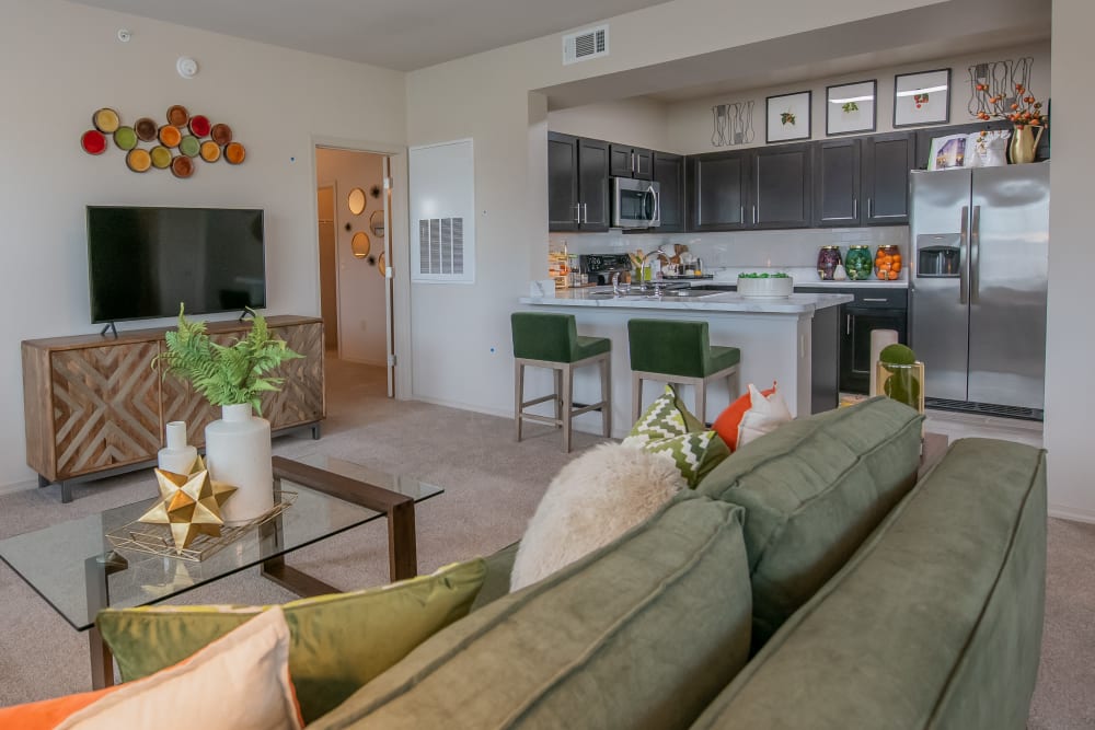 Spacious living room at Bend at New Road Apartments in Waco, Texas