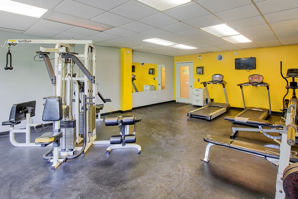 Modern fitness center at The Meadows Apartments in Syracuse, New York