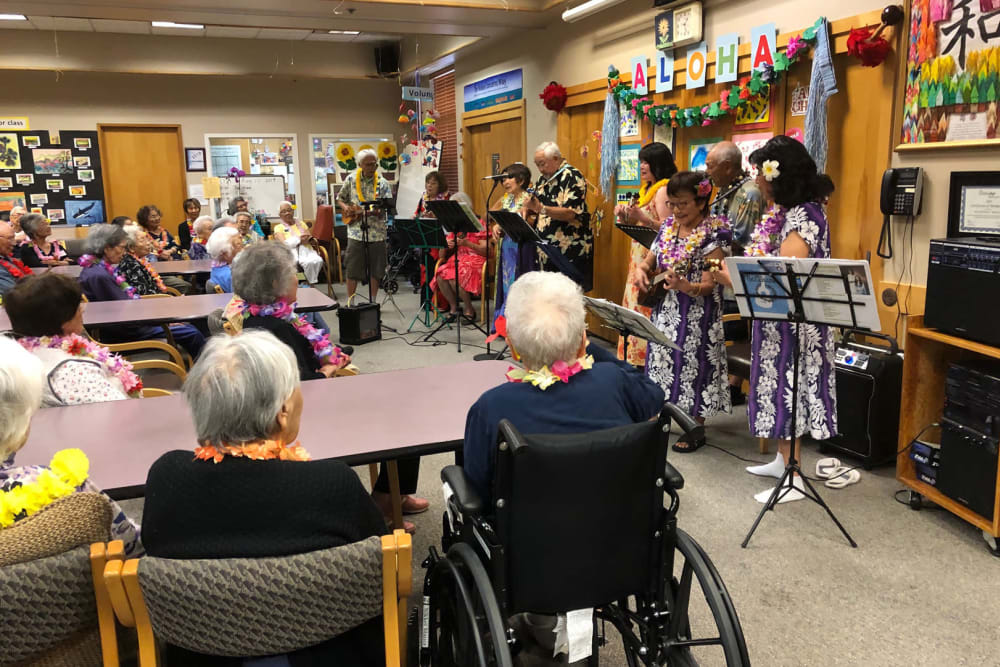 Residents enjoying a party at Nikkei Manor in Seattle, WA