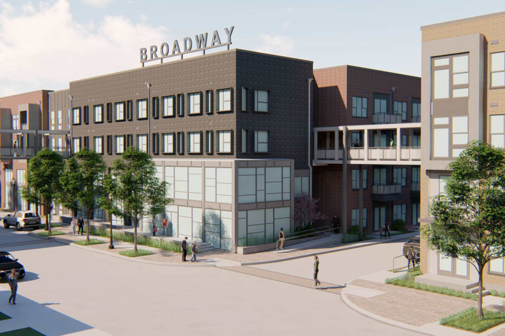 Rendering of the exterior of our new luxury community at Olympus on Broadway in Carrollton, Texas