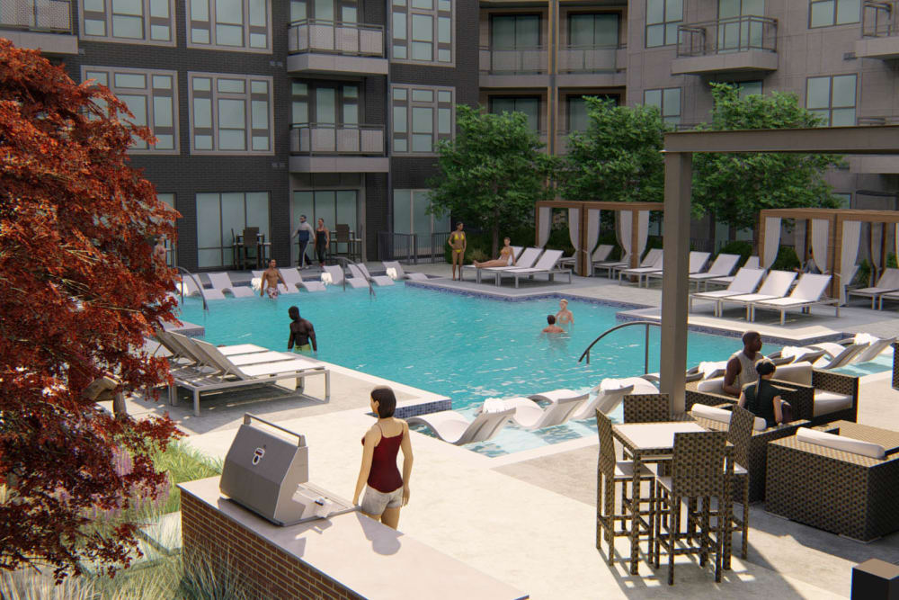 Rendering of the pool area at Olympus on Broadway in Carrollton, Texas