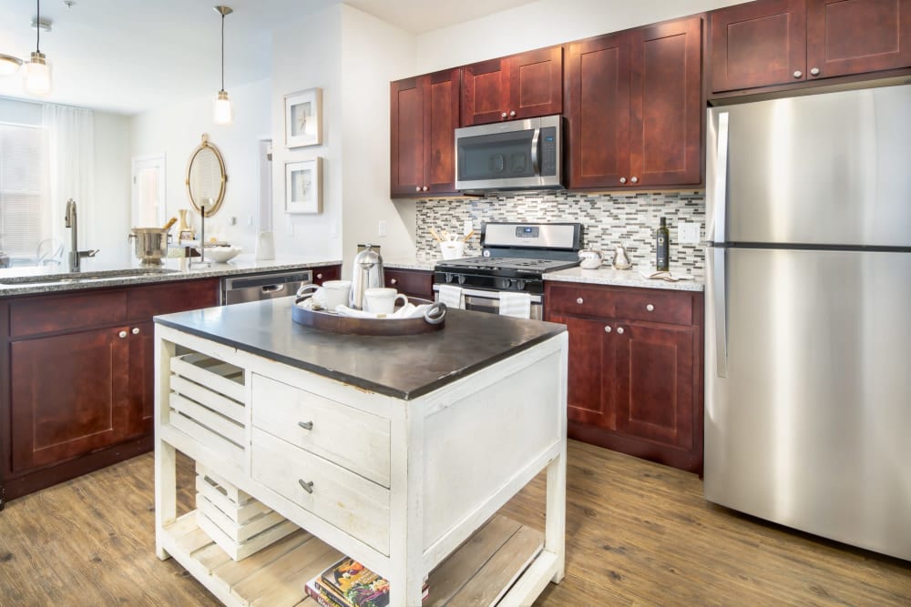 Kitchen with granite counters at The Royal Belmont in Belmont, Massachusetts