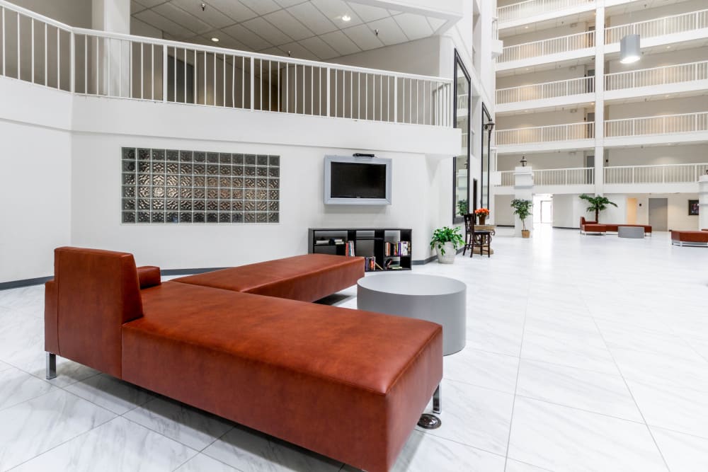 Luxurious lounge furniture in the lobby at Clear Lake Place in Houston, Texas