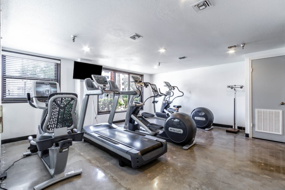 Cardio equipment and more in the fitness center at Clear Lake Place in Houston, Texas