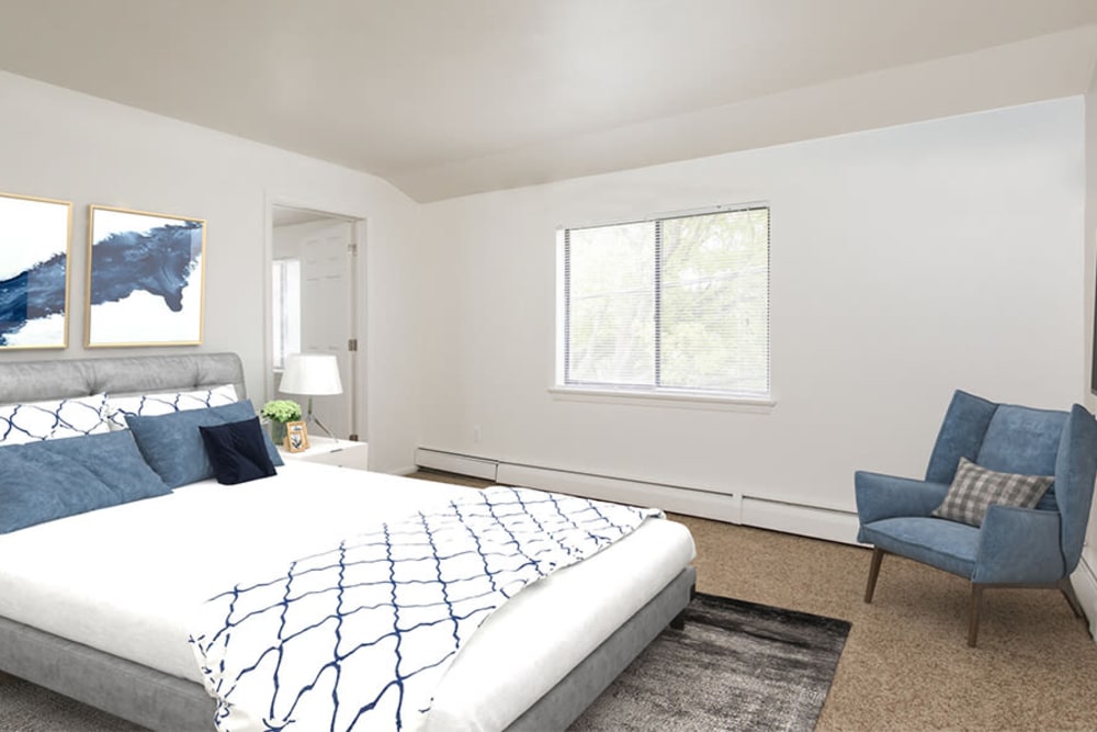 Spacious bedroom at Lake Vista Apartments in Rochester, New York