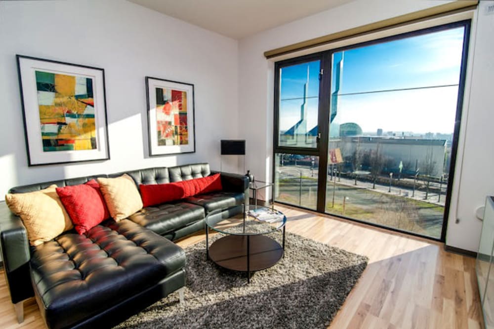 Spacious living room with a view at Milano in Portland, Oregon