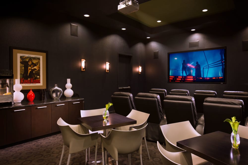 Large resident theater at Venu at Galleria Condominium Rentals in Roseville, California