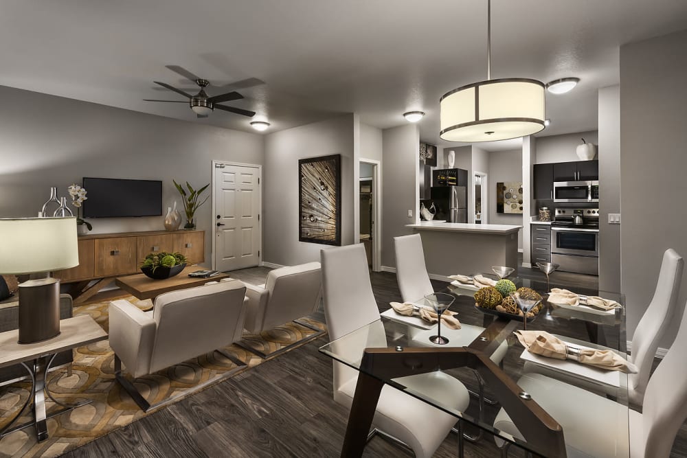 Beautiful open-concept floor plan in model home at Avenue 25 Apartments in Phoenix, Arizona
