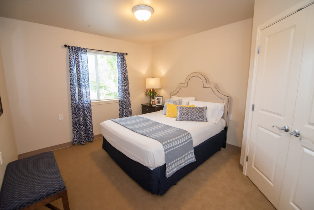 A resident bedroom at Patriots Landing in DuPont, Washington. 