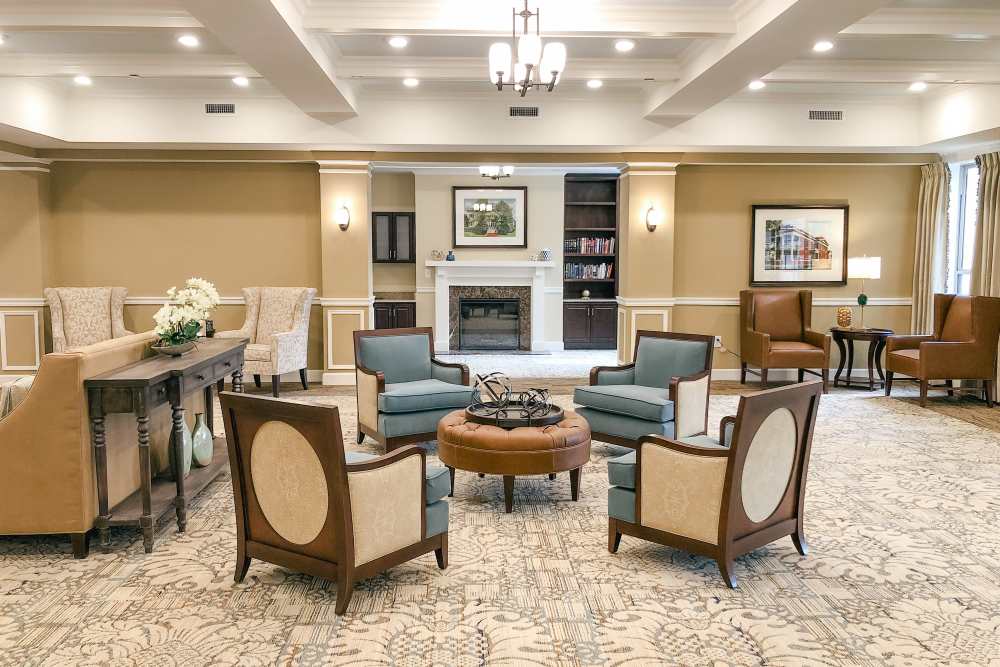 Seating area for residents at Harmony at Greensboro in Greensboro, North Carolina