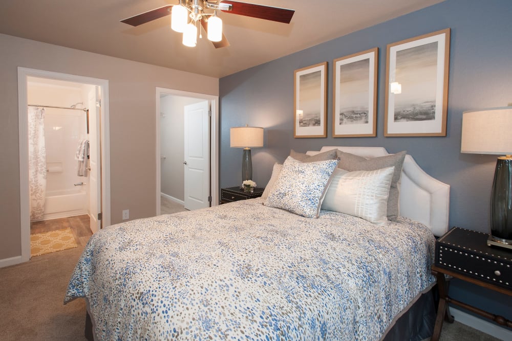 Master bedroom with a walk-in closet at The Reserve at Capital Center Apartment Homes in Rancho Cordova, California