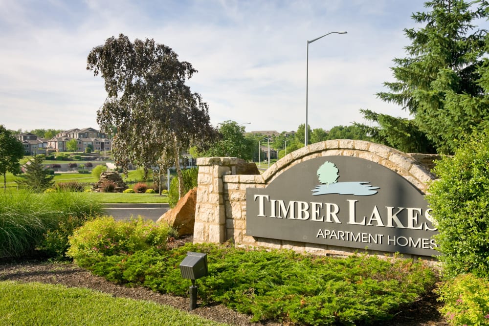 Our sign welcoming residents and their guests to our community at Timber Lakes Apartment Homes in Kansas City, Missouri