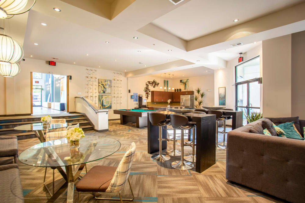 Resident clubhouse lounge at Olympus Midtown in Nashville, Tennessee
