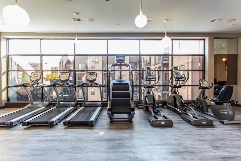 Plenty of cardio equipment in the fitness center at Olympus Midtown in Nashville, Tennessee
