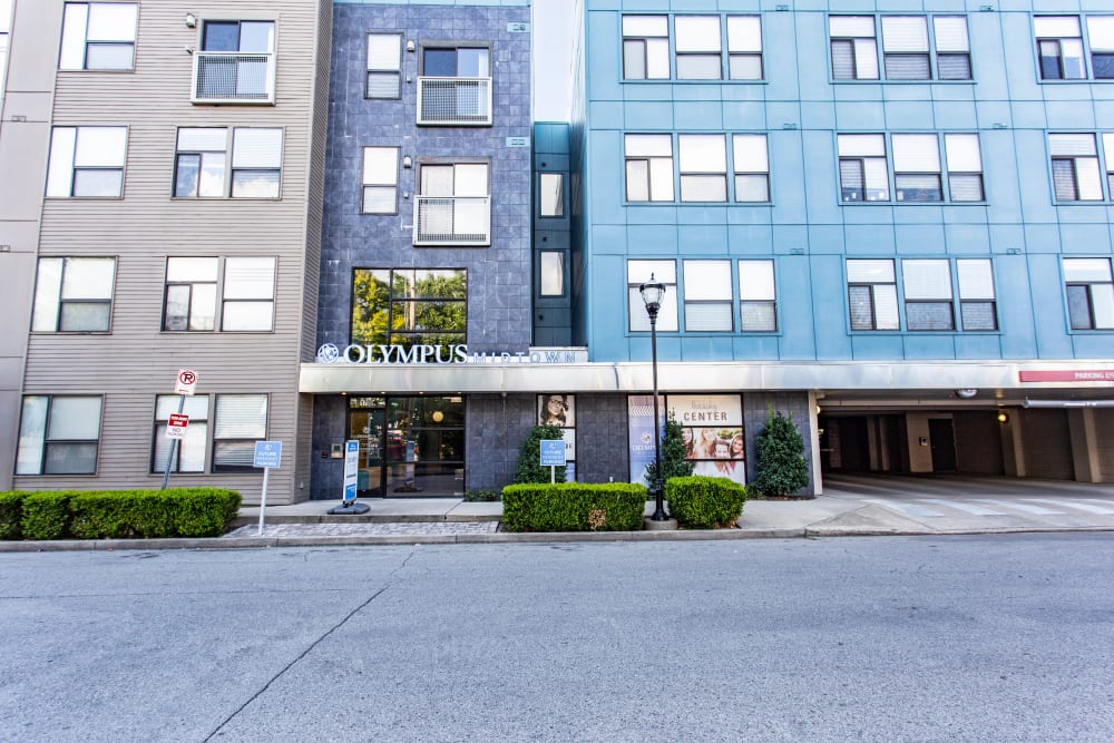 Exterior view of our community from across the street at Olympus Midtown in Nashville, Tennessee