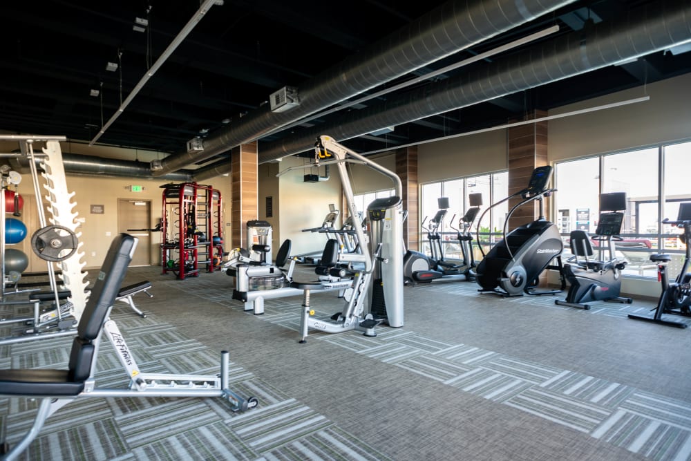 Well-equipped onsite fitness center at Fusion Apartments in Irvine, California