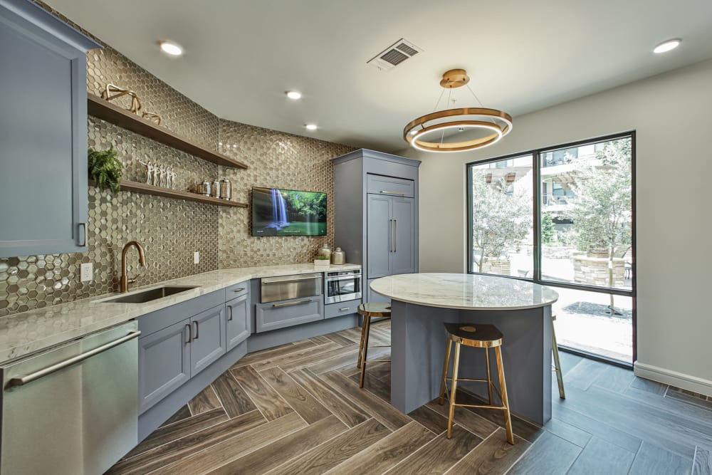 Kitchen in resident lounge of Broadstone Toscano in Houston, Texas