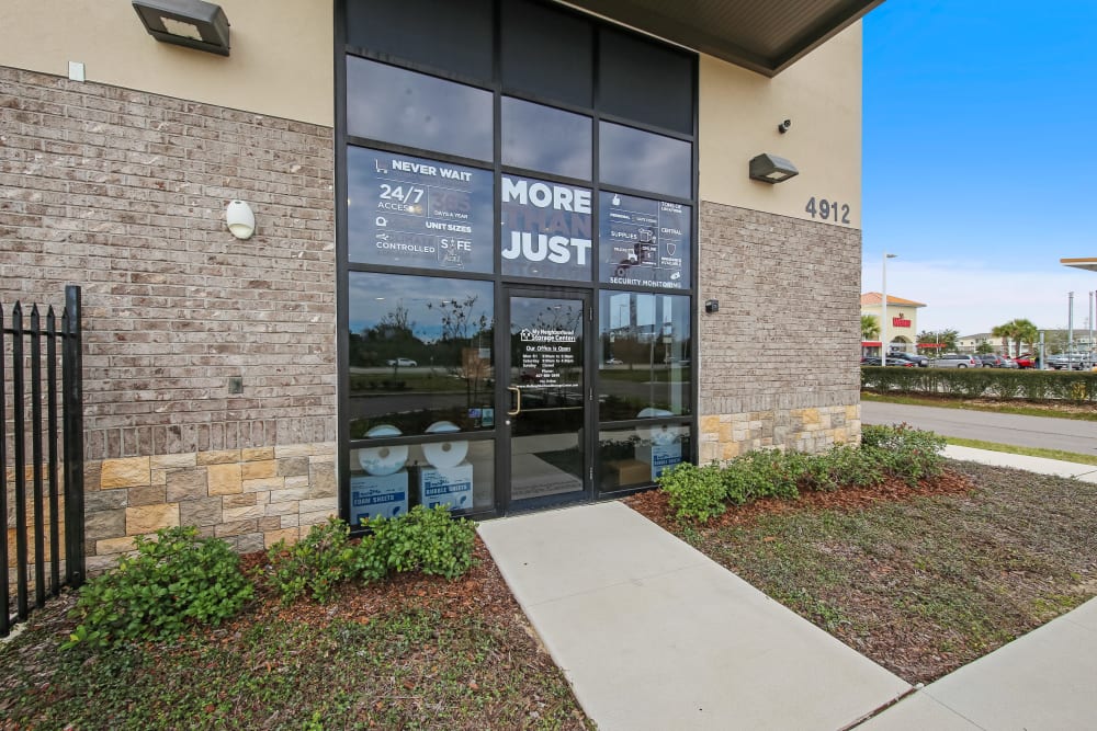 Front doors leading into leasing office at My Neighborhood Storage Center in Orlando, Florida