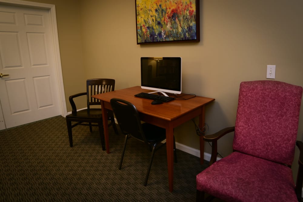 A computer station at Harbor Village Senior Communities in South Burlington, Vermont