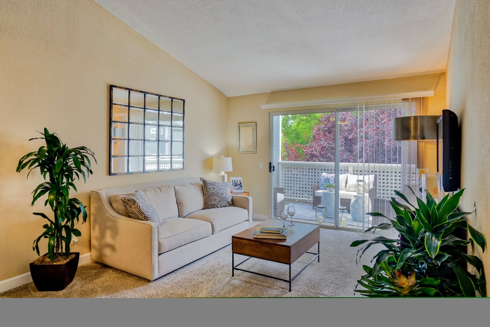 Staged Livingroom with sliding glass door at The Villages