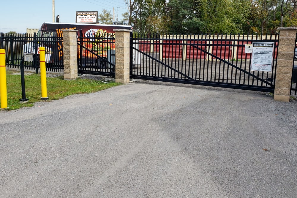 Security gate at Doane Road Storage in Queensville, Ontario