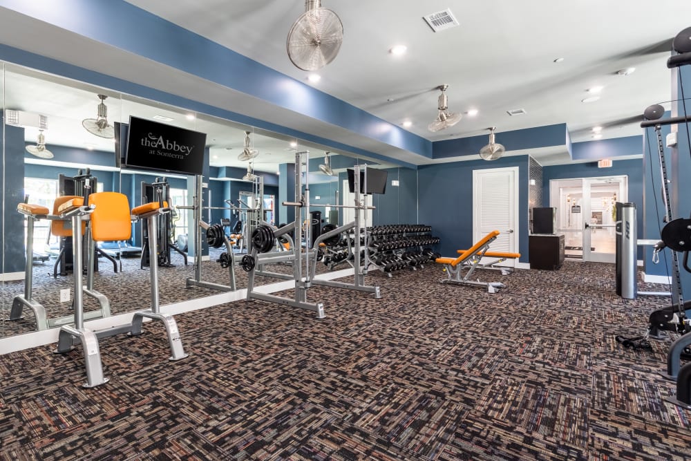 Spacious and modern resident gym at The Abbey at Sonterra in San Antonio, Texas