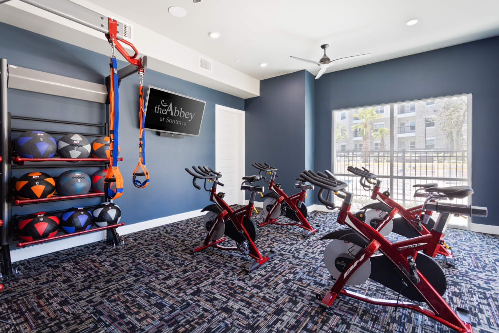 Fitness center for residents at The Abbey at Sonterra in San Antonio, Texas