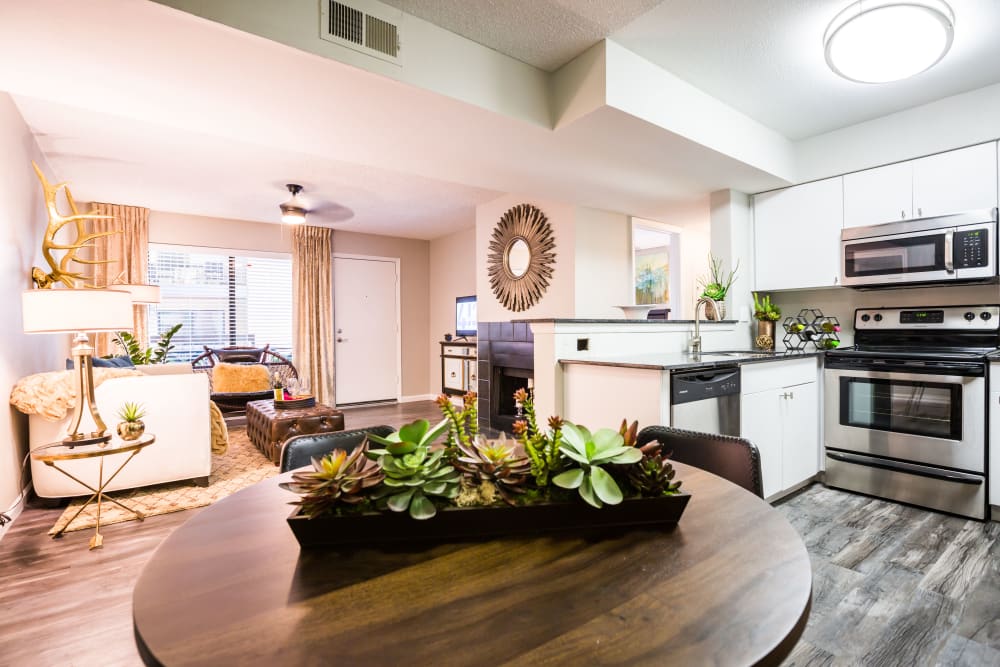 Open format living room, kitchen and dining space at 4127 Arcadia in Phoenix, Arizona
