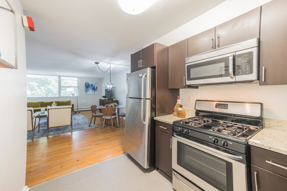Kitchen featuring modern amenities such as stainless steel appliances at Cherokee Apartments in Philadelphia, Pennsylvania