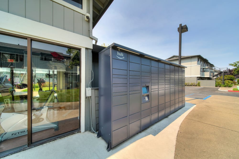 The convenient package lockers at Parkside Commons Apartments in San Leandro, California