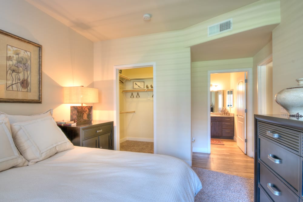 This bedroom at Broadstone Towne Center in Albuquerque, New Mexico features a spacious closet