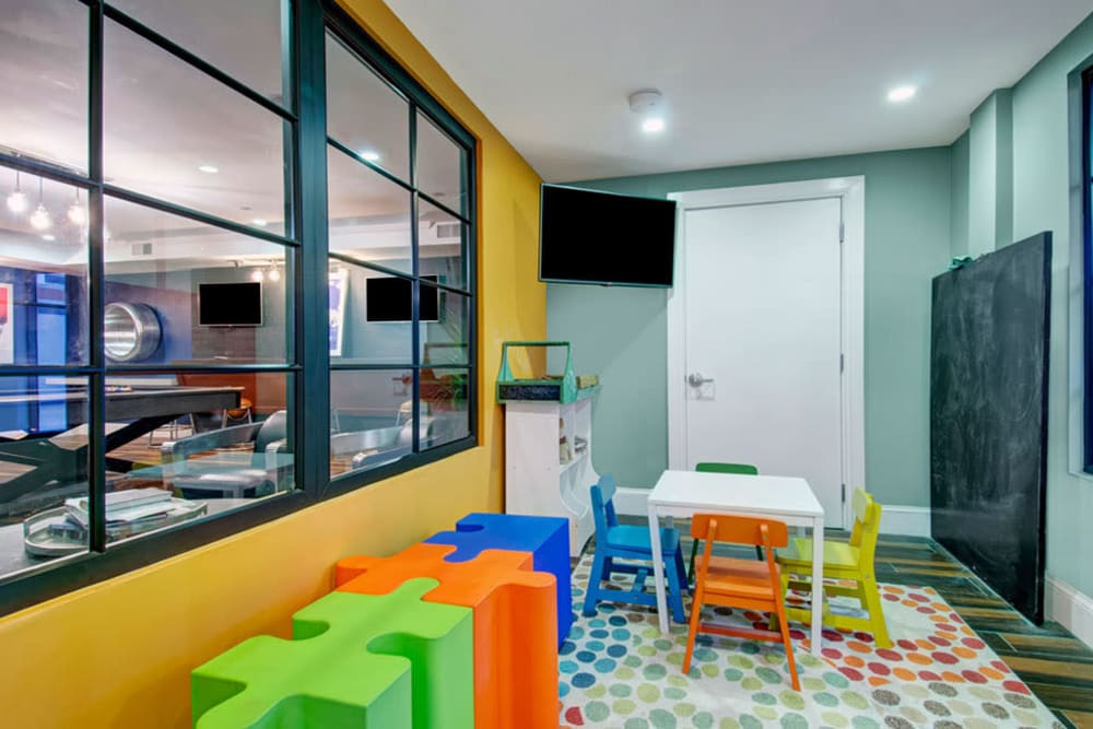 Childcare room by fitness center at Bradlee Danvers in Danvers, Massachusetts