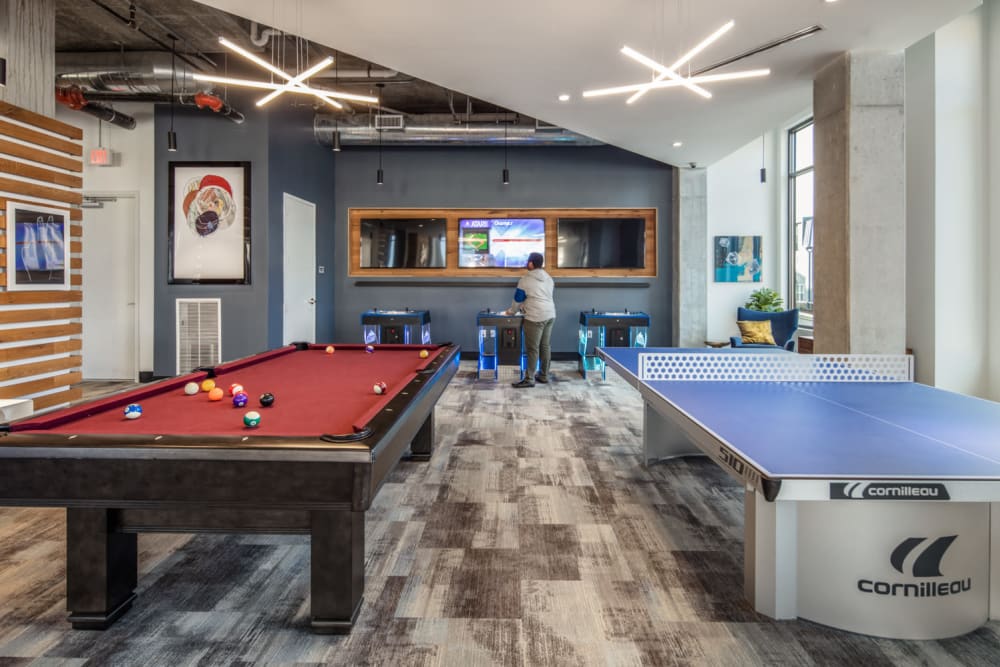 Game room at evolve Bloomington in Bloomington, Indiana