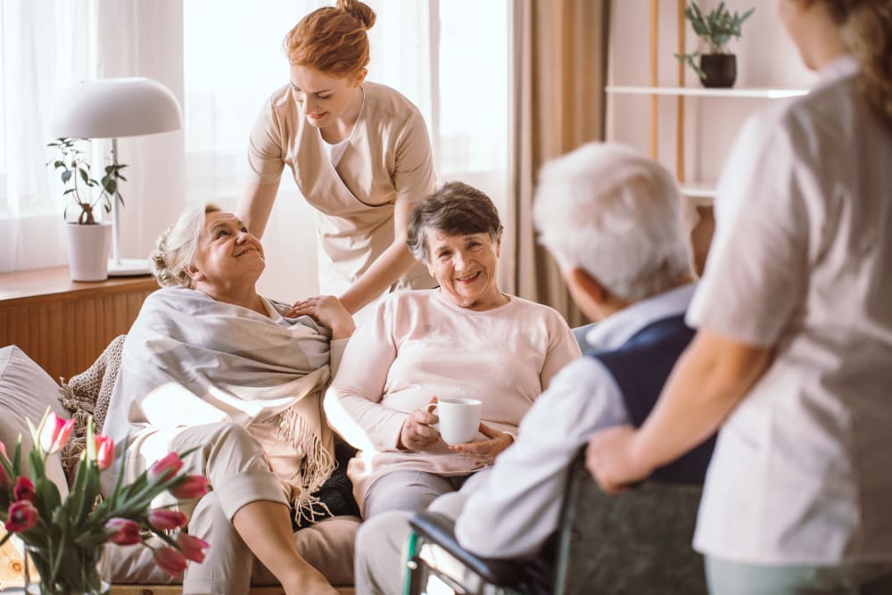 Residents visiting at the on-site spa at Westminster Memory Care in Aiken, South Carolina