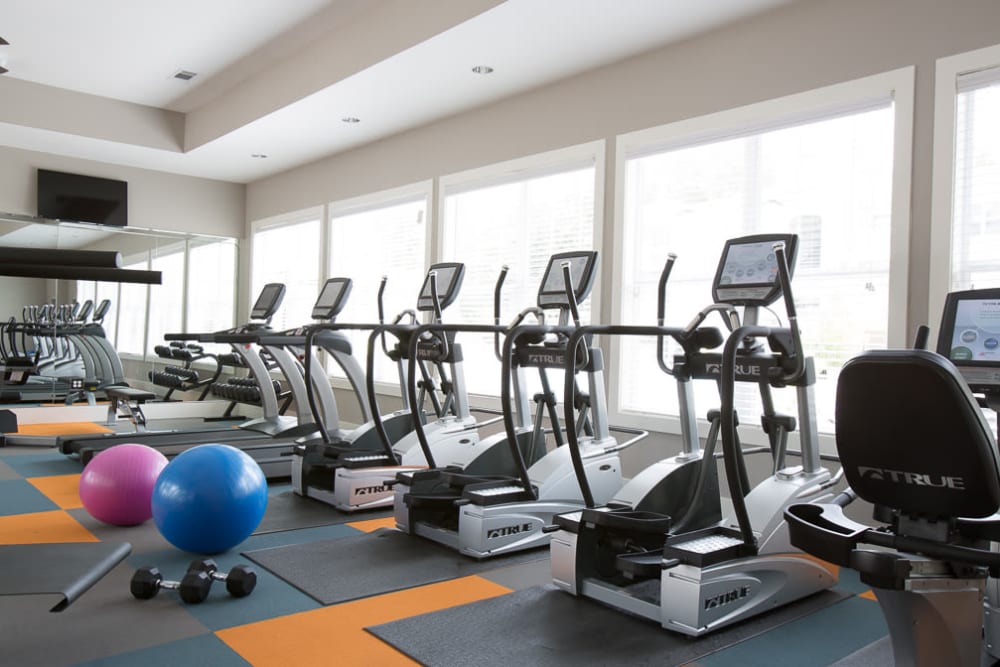 Fitness center with plenty of individual workout stations at Ansley Commons Apartment Homes in Ladson, South Carolina