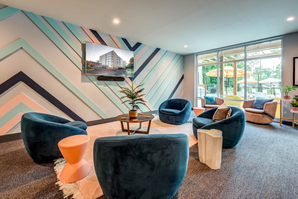 Community clubhouse lounge at LATITUDE at Kent in Kent, Ohio