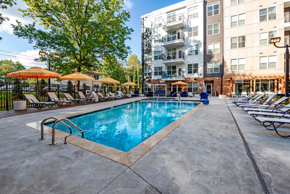 Resort-style swimming pool at LATITUDE at Kent in Kent, Ohio