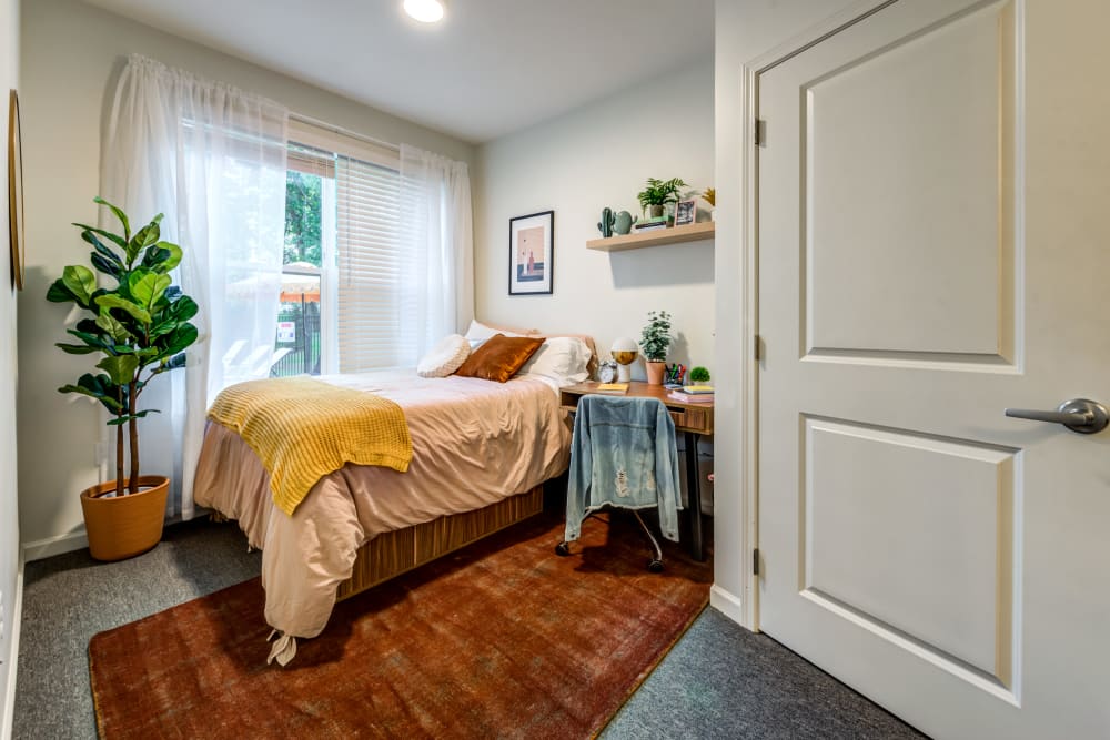 Cozy bedroom at LATITUDE at Kent in Kent, Ohio
