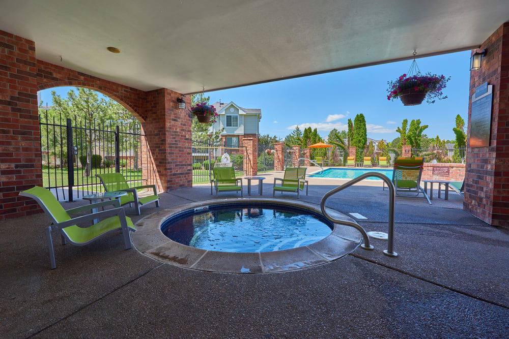 Covered resort style hot tub at Villas at Homestead Apartments in Englewood, Colorado