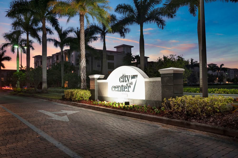 Community sign at City Center on 7th Apartment Homes in Pembroke Pines, Florida