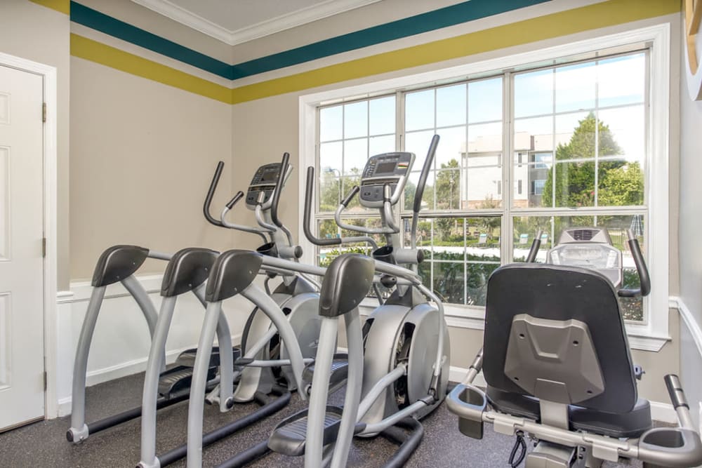 Variety of exercise equipment in the fitness room at Eastwood Village in Stockbridge, Georgia