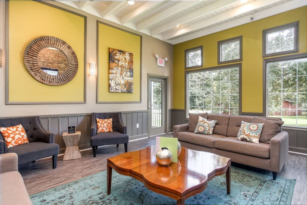 Call ceilings and large windows create a spacious feel to this clubhouse at Eastwood Village in Stockbridge, Georgia