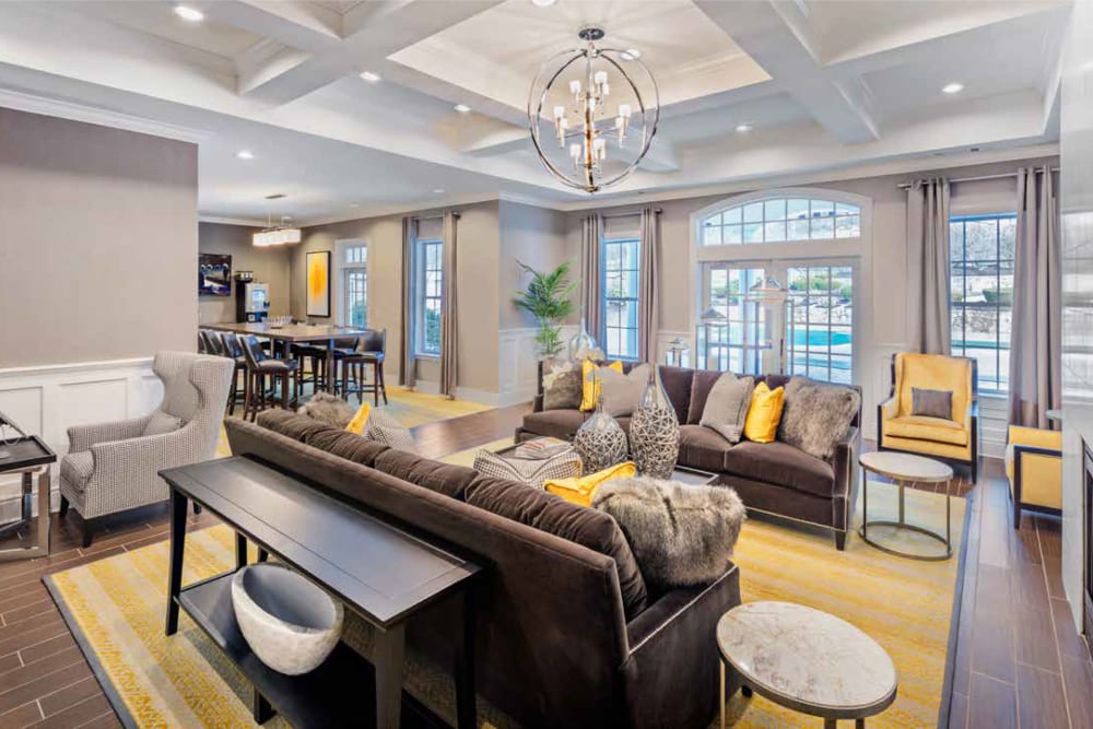 Nicely decorated clubhouse interior in an apartment