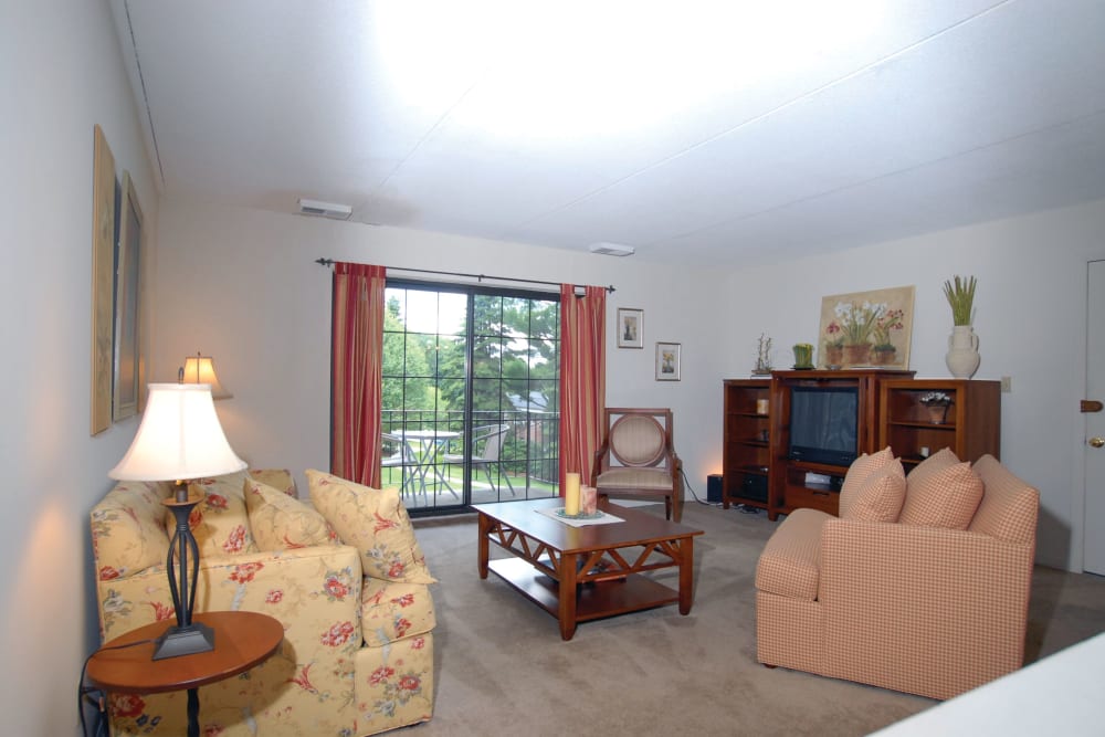 Living room in an apartment at The Heights At Marlborough in Marlborough, Massachusetts