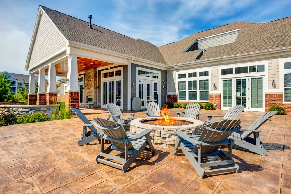 Outdoor fire pit with Adirondacks at Northgate Crossing in Wheeling, Illinois