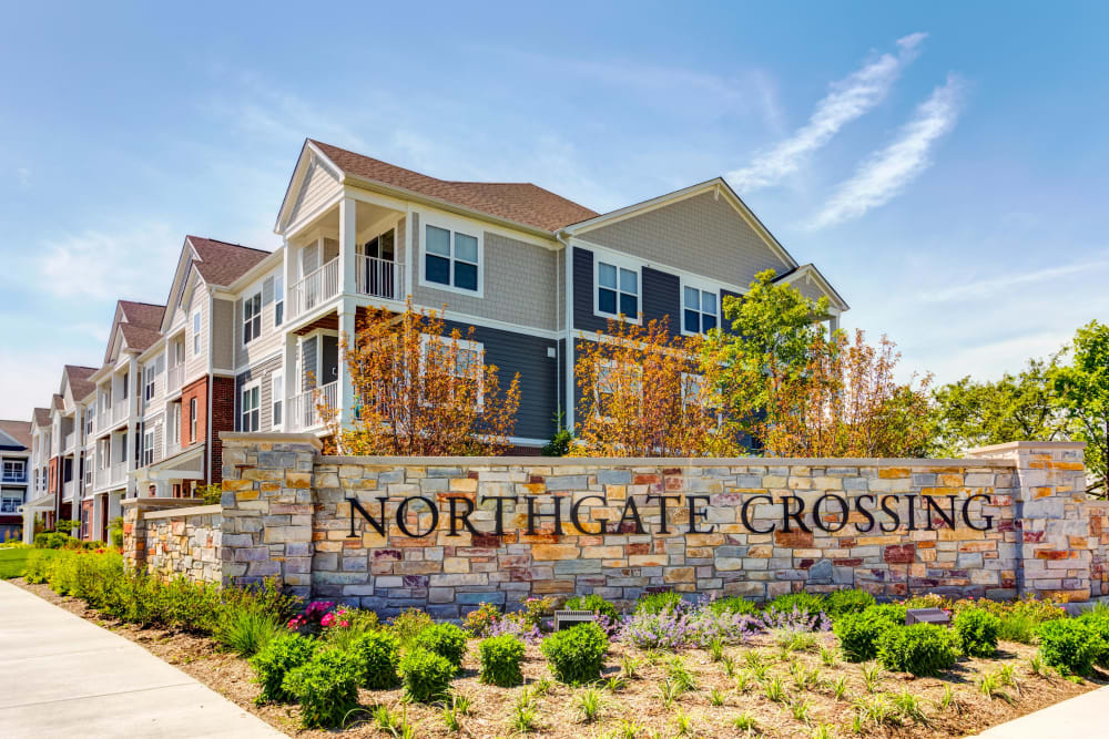 Exterior entrance sign of Northgate Crossing in Wheeling, Illinois