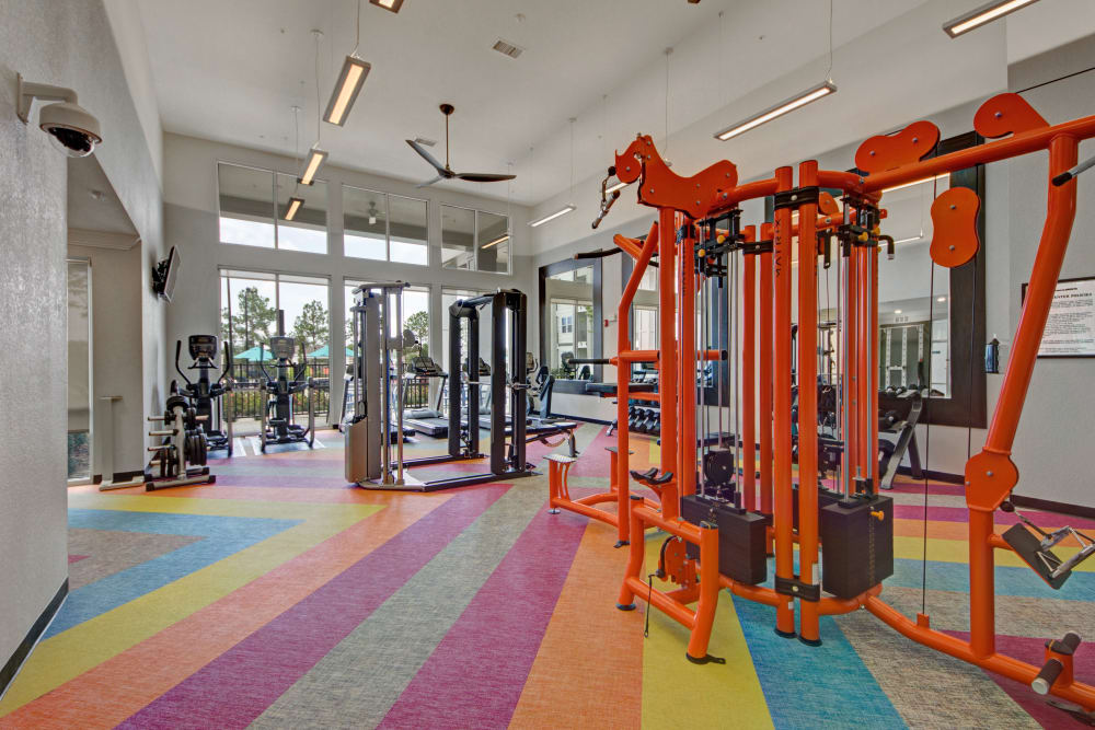Colorful carpet in fitness center at Linden on the GreeneWay in Orlando, Florida