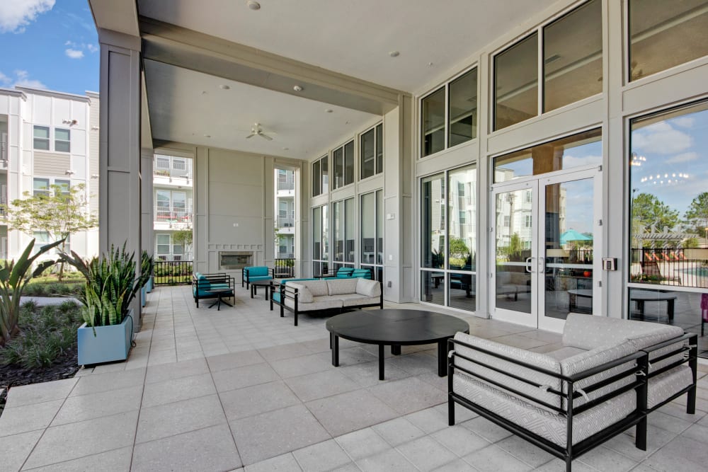 Patio seating at Linden on the GreeneWay in Orlando, Florida