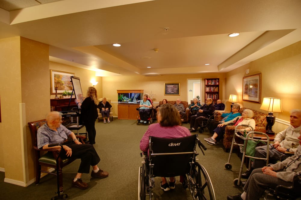 A group discussion at Patriots Glen in Bellevue, Washington. 
