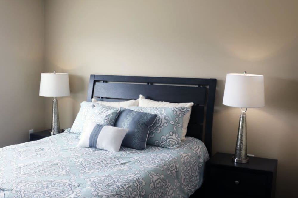 Bedroom in a senior apartment at Keelson Harbour in Spirit Lake, Iowa